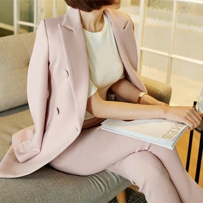 white suit female spring New leisure Double-breasted small suit+pants professional wild two-piece suit women