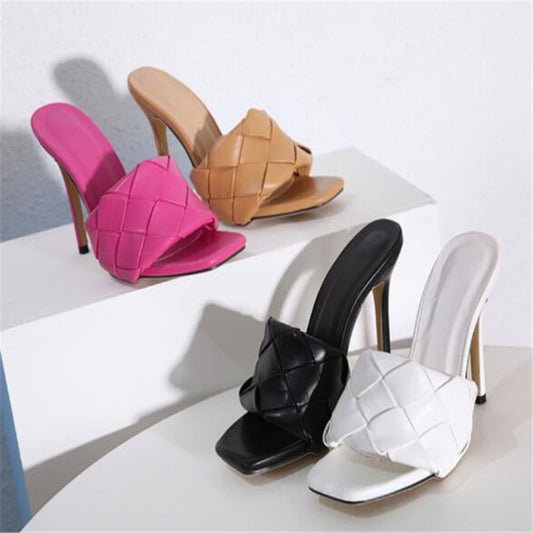 Summer New Fashion High Quality Lattice PU Leather Peep Toe Shoe Womens Slippers Outdoor Rome Designer Sandals 41