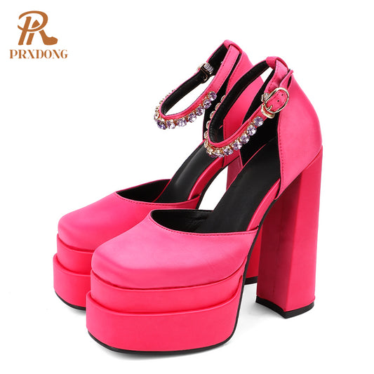 New Brand Women Sandals Summer Shoes Sexy Thick High Heels Platform Black Red Yellow Dress Party Wedding Shoes Woman Pumps