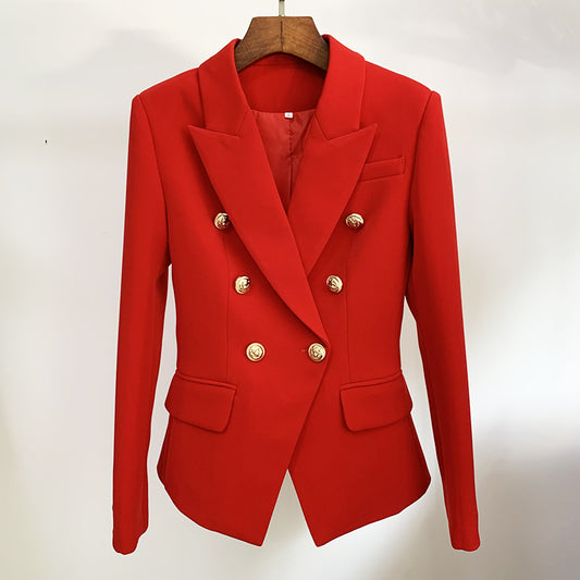 HIGH STREET Classic Designer Blazer Jacket Women Slim Fitting Metal Lion Buttons Double Breasted Blazer Plus size S-5XL