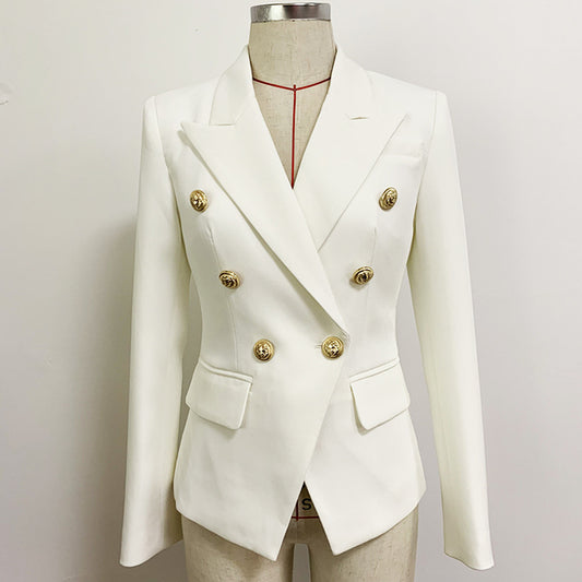 HIGH STREET Classic Designer Blazer Jacket Women Slim Fitting Metal Lion Buttons Double Breasted Blazer Plus size S-5XL