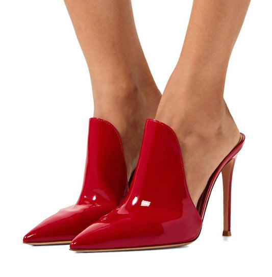 Summer Sipper Women Mule Slides Pure Color Pointed Toe Stilettos High Heels Casual Sandal Shoes Big Size 34-45